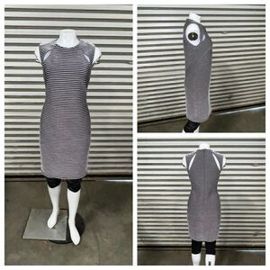 Topshop Black and white stripped dress career sheath evening slit shoulder